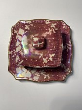 Vintage Royal Winton Grimwades Red Brocade Square Butter Dish