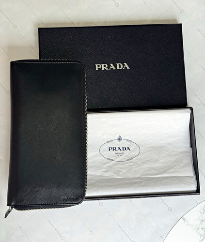 Prada black leather - leather, zip-around