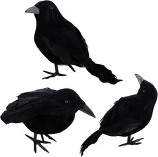 3 Pack Halloween Crows Artificial Feathered Crows Realistic Raven Birds Decorat