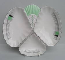 A very rare Shelley Art Deco "Green & Black Blocks" 12465 Trefoil Dish.  C.1936.