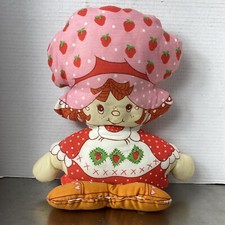 Vintage 1970s Strawberry Shortcake Rag Doll Or Pillow 15" tall Hand Made EUC
