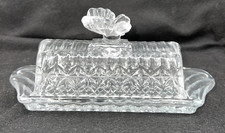 Vintage Butter DishClear Crystal Butterfly Lid 8x4 In Covered