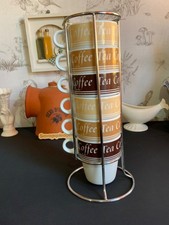 Rayware Stacking Mugs with Chrome Holder Mocha Stackable Tea/Coffee Set of 6