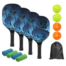 Pickleball Set 4 Wood Pickleball Rackets 4 Pickleball Balls 4 Towels & Carry Bag