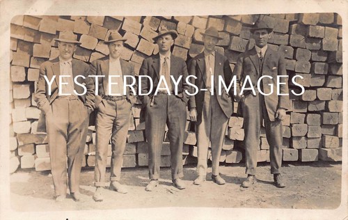 Five workmen wood - in, yard