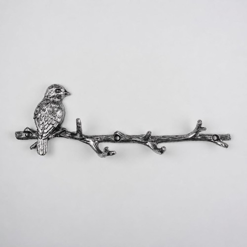 Metal silver bird branch 6 - on,