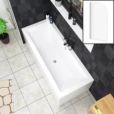 Bathroom Double Ended Bath tub Straight Acrylic Gloss White Square Screen Modern