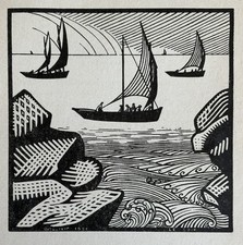 René QUILLIVIC woodcut woodcut brittany sea marine wave seiz breur