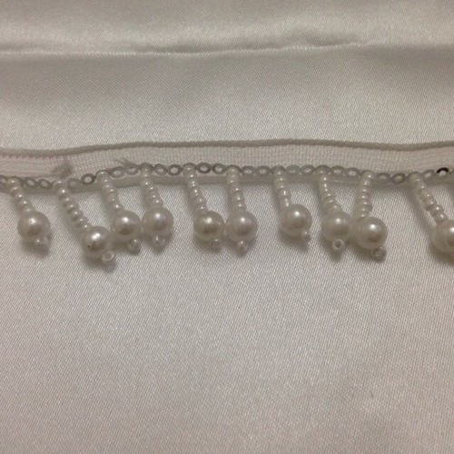 Pearl beaded fringe trim - pearl,