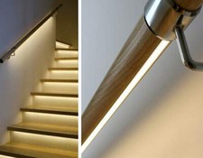 LED Handrail Kit Lighting Mopstick Rail Banister Chrome end caps brackets