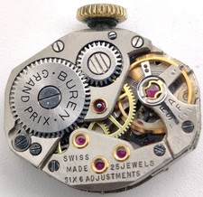 Rare Buren Grand Prix Cal. 350 High Grade 25 Jewel watch movement Running 