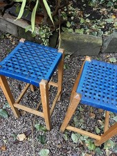 1960s Vintage Bar Stools Woven Tops In need of complete sand down and clean 