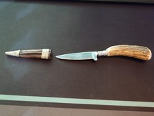 Vintage Rostfrei German Boot Knife Antler Handle w/ Wood Sheath