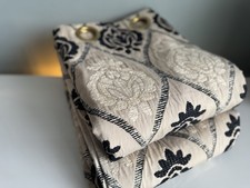 Lovely Large Thick,Heavy  Fully Lined Eyelet Cream/Black Brocade Long Curtains