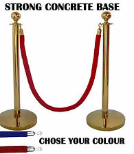 2 X BRASS QUEUE BARRIER POSTS CROWD CONTROL SECURITY STANCHION ROPE DIVIDER GOLD