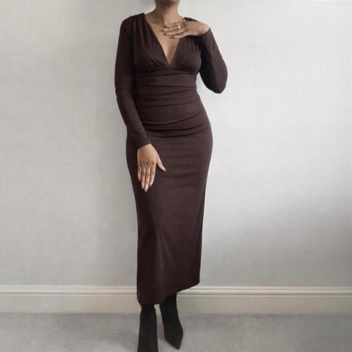 Zara brown long draped - brown, dress