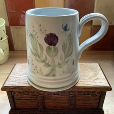 Vintage Scottish Buchan Pottery Thistle Design Tankard Mug 4 3/4” Tall