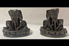 Thai Elephant Family TWO 2 Wood Carved Home Decor Collectible Handmade Figurines