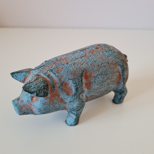 Pig ornament aged oxidised - pig,