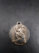 Unusual Vintage St Christopher Pendant Scottish Bagpipes Player Dark Metal