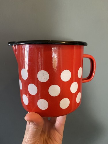Vintage red enamel polka dot - enamel,