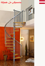 Indoor Spiral Staircase Lacquered Beech Wood Step Aluminum Handrail 13-Step Kit