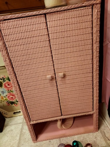Vintage pink wicker cabinet - pink,
