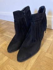 NINE WEST BLACK SUEDE FRINGED