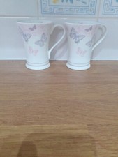 Laura Ashley Fine Bone China Mugs x 2 "Butterflies"