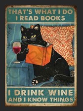 Cat And Wine Sign Retro Metal
