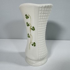 Vintage Donegal Parian China Shamrock Vase Irish Celtic Clover Scalloped Hexagon