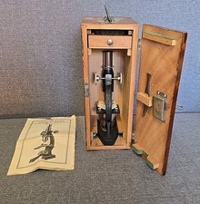 Vintage Rare ESL Microscope With Slides In Original Locking Cabinet / Box 