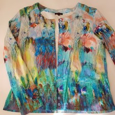 Aventures Des Toiles Cotton Shirt Blouse Rainbow Art Sleeve Ladies Euro44 UK16