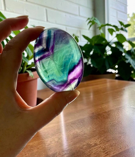 Rainbow fluorite palm stone - stone, |