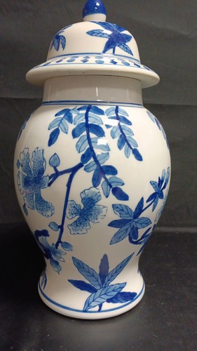 Blue white ceramic ginger jar - ceramic,