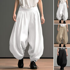 UK Mens Elastic Waist Baggy Harem Pants Bottoms Casual Dance Long Trousers Plus