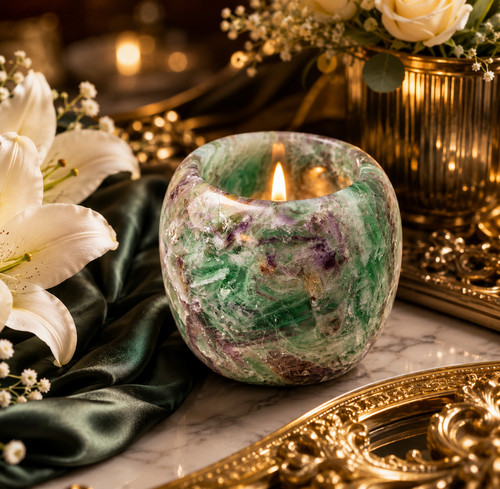Fluorite crystal tealight - fluorite,
