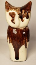 Vintage Owl Statue Figurine Drip Glazed Ceramic 6"H Brown White Bird      A57