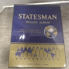 Statesman Deluxe Stamp Album Holds 30,000 Stamps. 500+ Stamps Mounted.