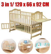 Wooden Baby Crib Bedside Cot 3-in-1 Safe Crib Next to Me From Birth Adjustable