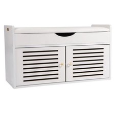White Small Storage Bench Minimalist Design Hall Shoe Bench Storage Cabinet Chic