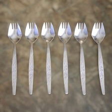 6X Vintage 70s ROSE Pattern STAINLESS Steel SPLAYDS Buffet FORKS Sporks SPLADES