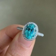 3.65 Ct Oval Cut Paraiba Tourmaline & Diamond Engagement Ring 14K White Gold