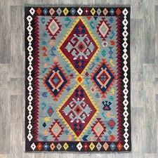 205 x 146cm Vintage Handmade Afghan Carpet Kilim Traditional Oriental Wool Rug