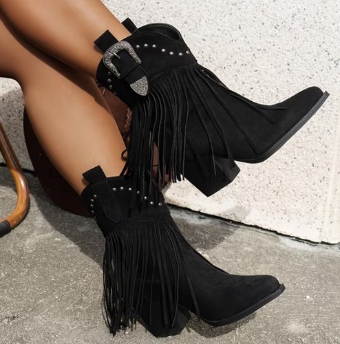 Fringed cowboy boots thick - cowboy,