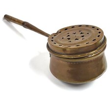 Antique Copper Bed Warmer Wooden Handle Rustic Farmhouse AY396