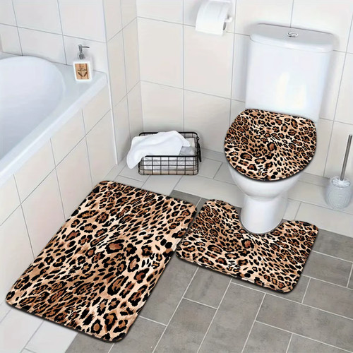Leopard print bathroom mats - print,