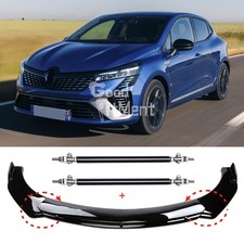 Glossy Black Front Bumper Lip Splitter Spoiler + Stud Rods For Renault Clio MK3