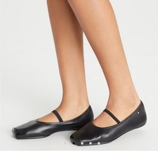 Tory Burch Runway Black Leather Ballet Flats Square block Toe size 9.5 gold logo