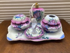 Antique Limoges China Vanity Dresser Set 7 Piece Purple Flowers Spring Handpaint